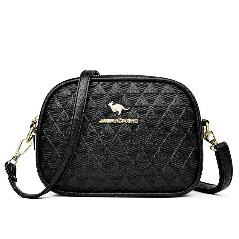 Elegant Triple-Zip Handbag – Croc-Texture PU Leather Crossbody Bag