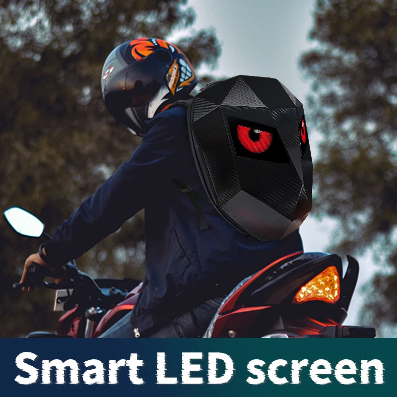 Bluetooth LED Motorcycle Backpack – Hard Shell Helmet Bag with Luminous Eyes