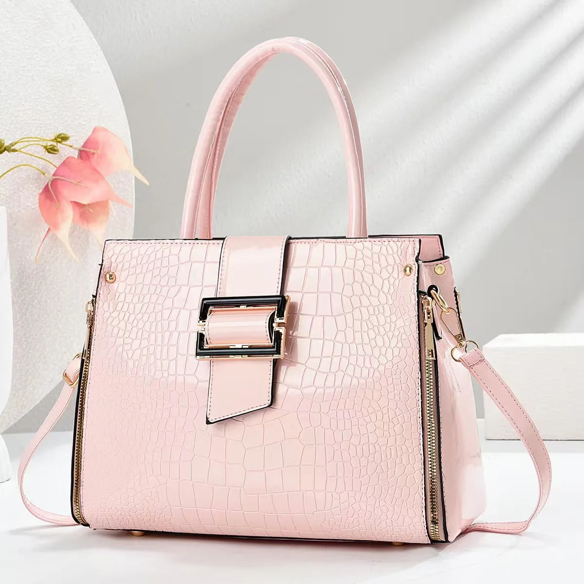 Luxury Top-Handle Handbag – PU Crocodile Pattern Crossbody Bag