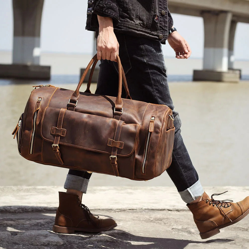 Retro Leather Weekender Bag – Large Travel Duffel Bag