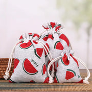 Cartoon Print Linen Drawstring Gift Bag