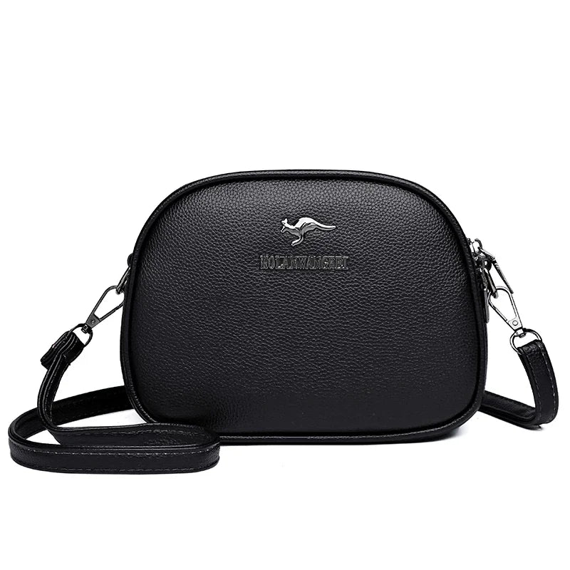 Elegant Triple-Zip Handbag – Croc-Texture PU Leather Crossbody Bag