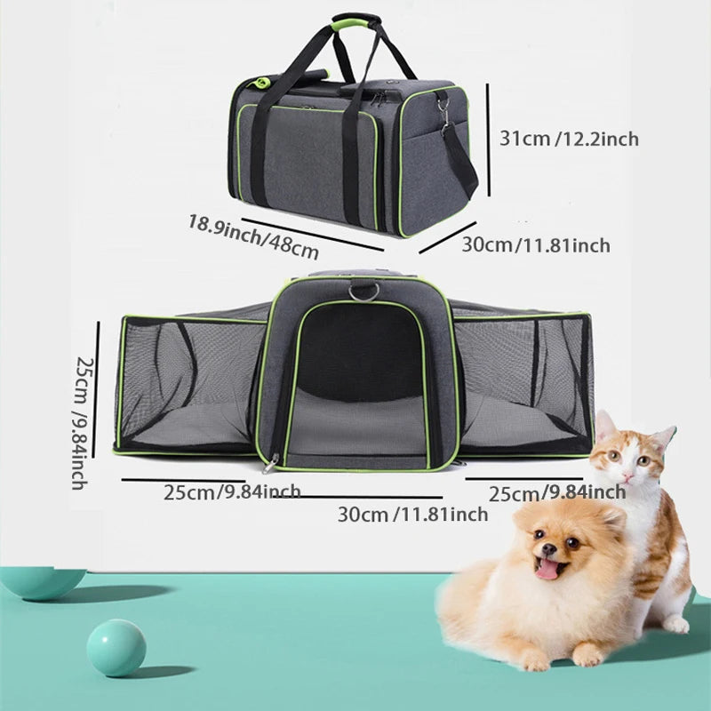 Foldable Cat & Dog Carrier Bag – Large Capacity Expandable Outdoor Travel Handbag