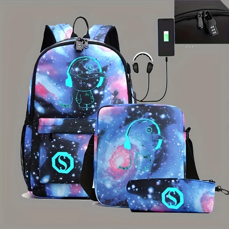 Fashion Luminous USB School Backpack – Teenager Student Backpack