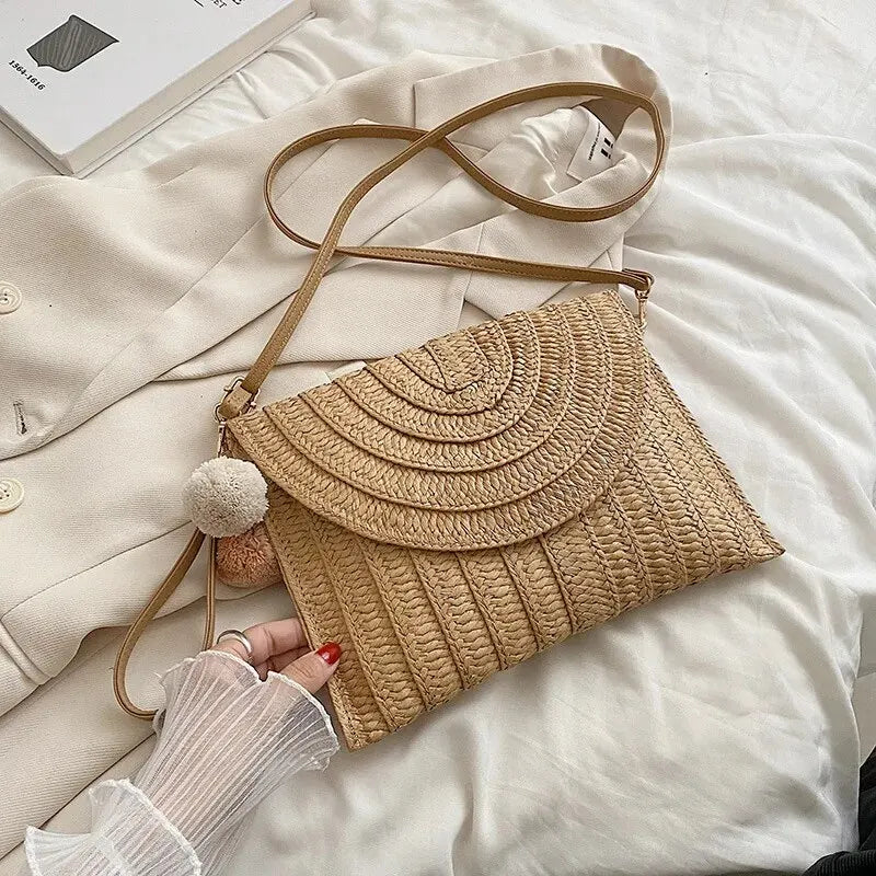 Summer Straw Envelope Clutch – Handmade Woven Crossbody Bag