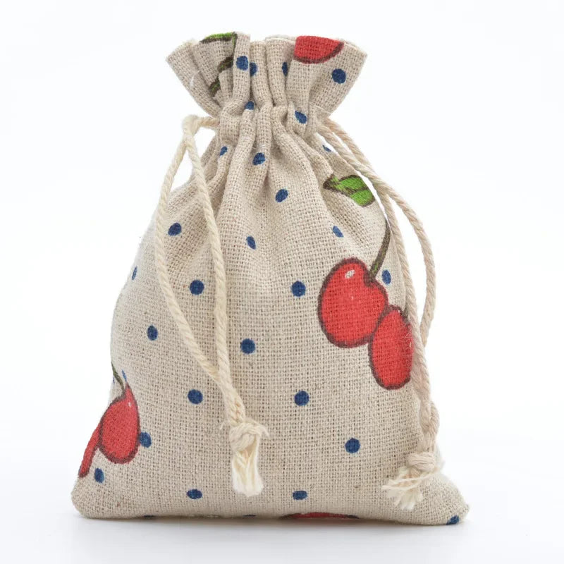 Multi-Colored Cotton Linen Drawstring Bag