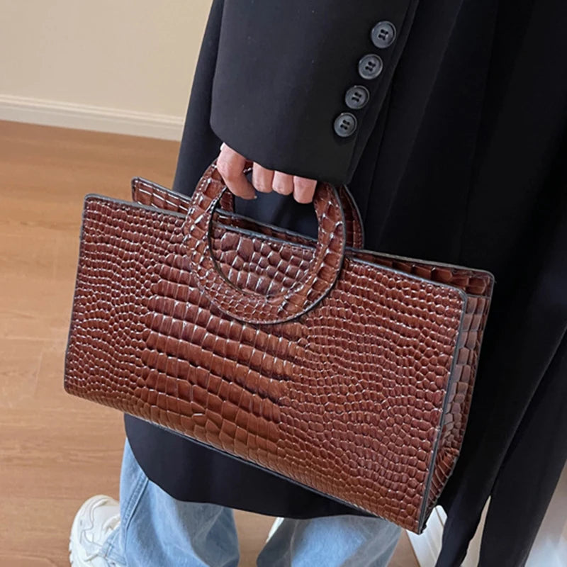 Luxury Crocodile Pattern Handbag – PU Leather Shoulder