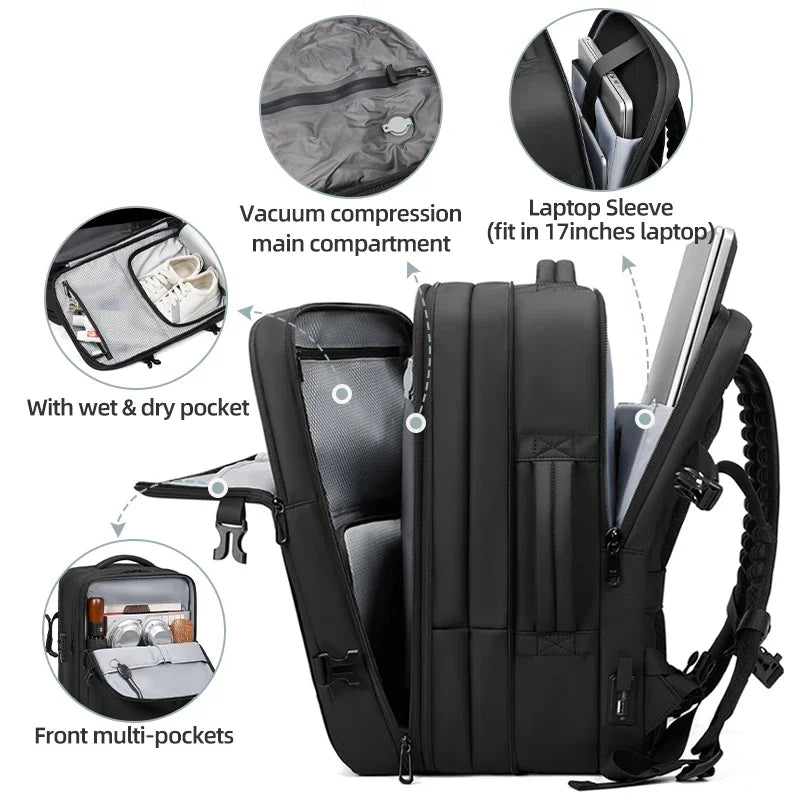17-Inch Large Capacity Travel Laptop Backpack – Vacuum Compression, Extended Design