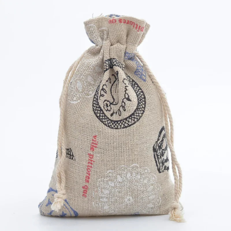 Multi-Colored Cotton Linen Drawstring Bag