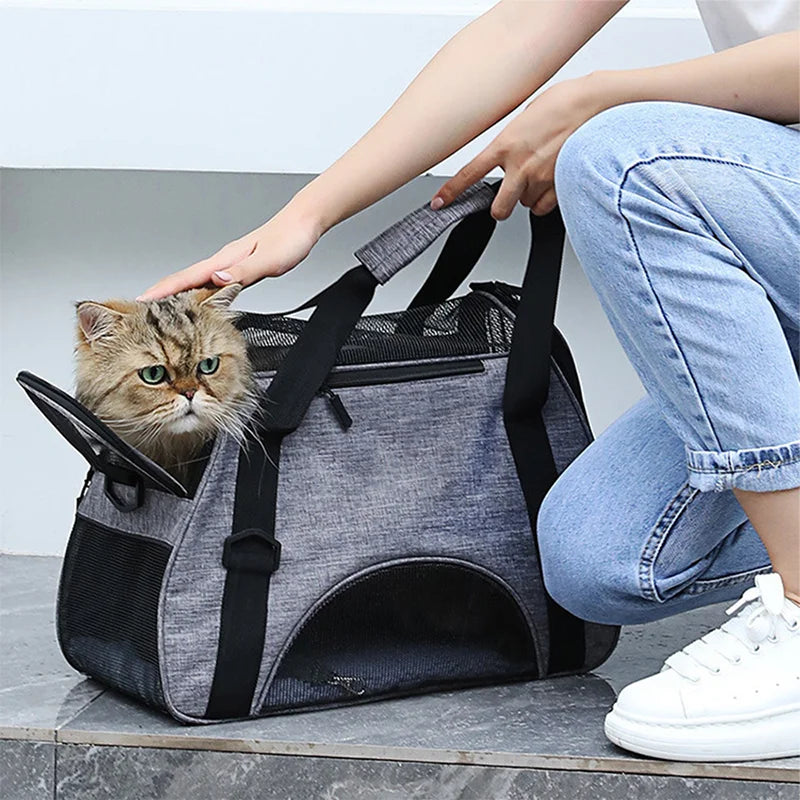 Foldable Cat & Dog Carrier Bag – Portable Mesh Breathable Travel Handbag
