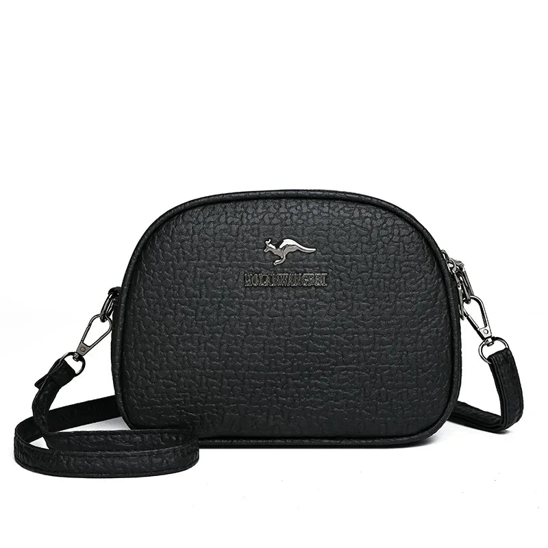 Elegant Triple-Zip Handbag – Croc-Texture PU Leather Crossbody Bag