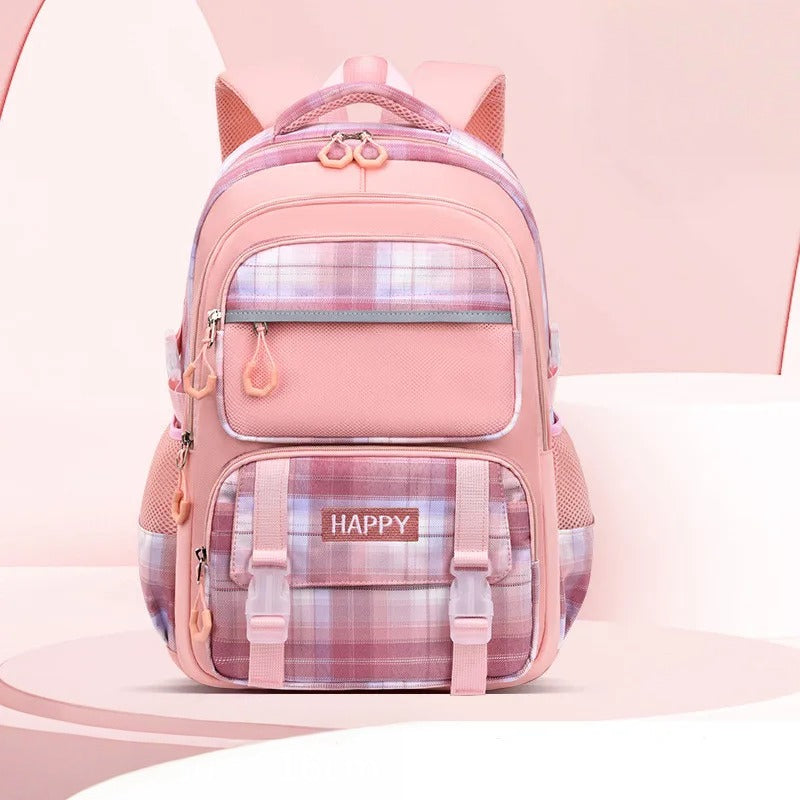 Purple Plaid School Backpack-Waterproof Kids Bag