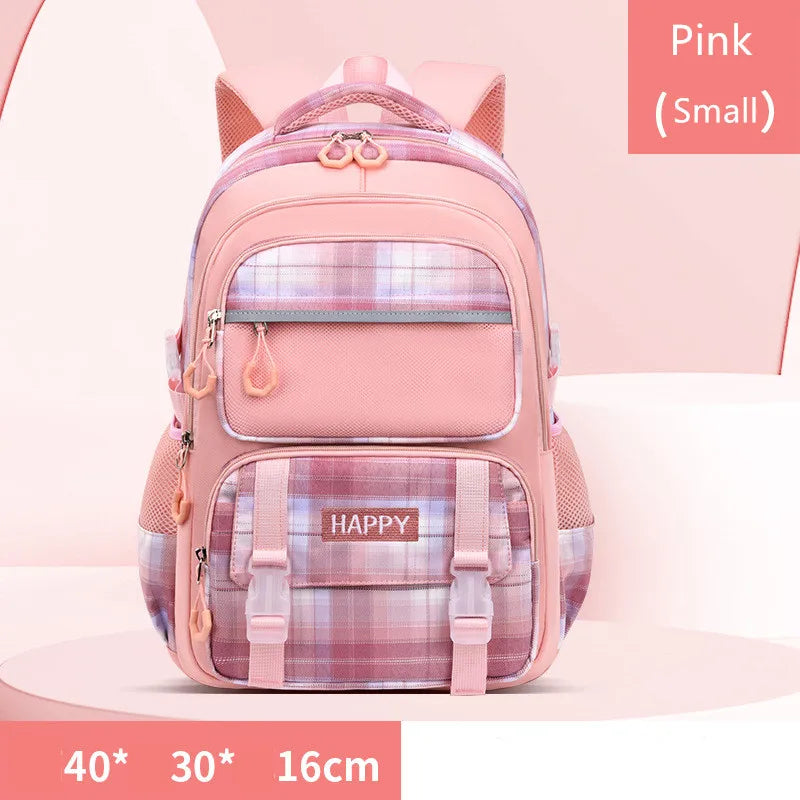 Purple Plaid School Backpack-Waterproof Kids Bag