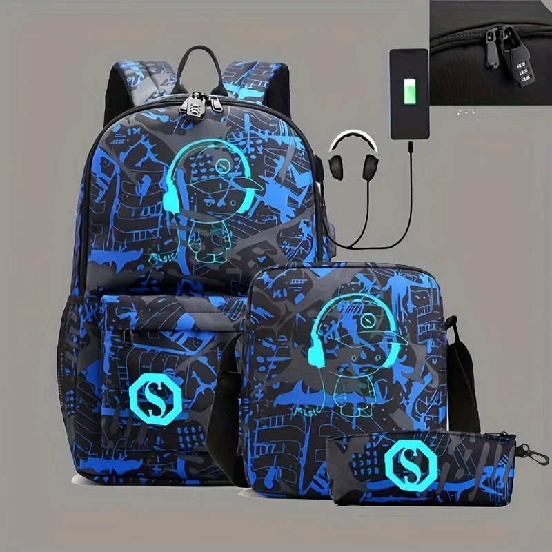 Fashion Luminous USB School Backpack – Teenager Student Backpack
