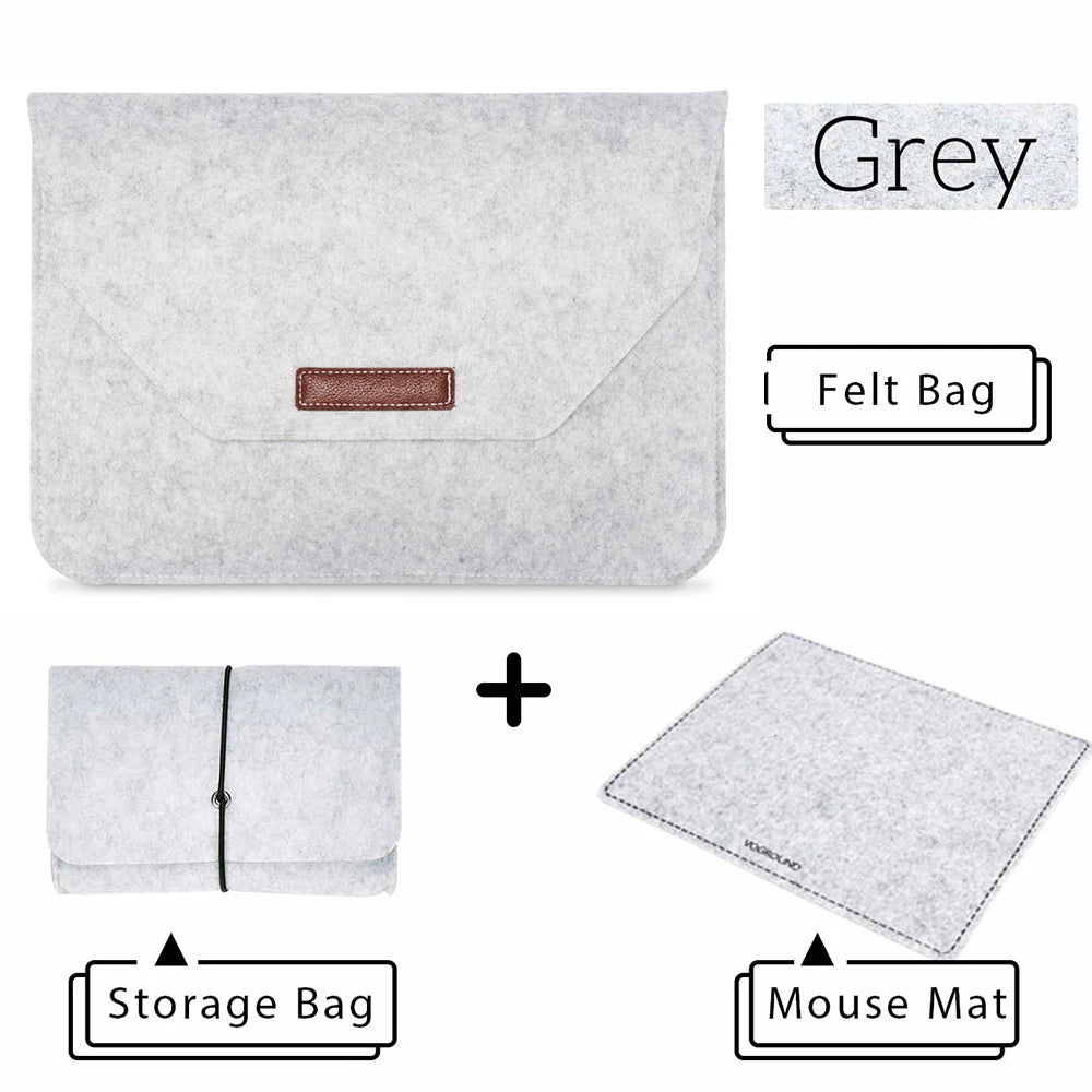 Wool Felt Laptop Sleeve Case for MacBook Air/Pro 11–15.6 Inch – Notebook Cover with Mousepad & Power Pack Gift