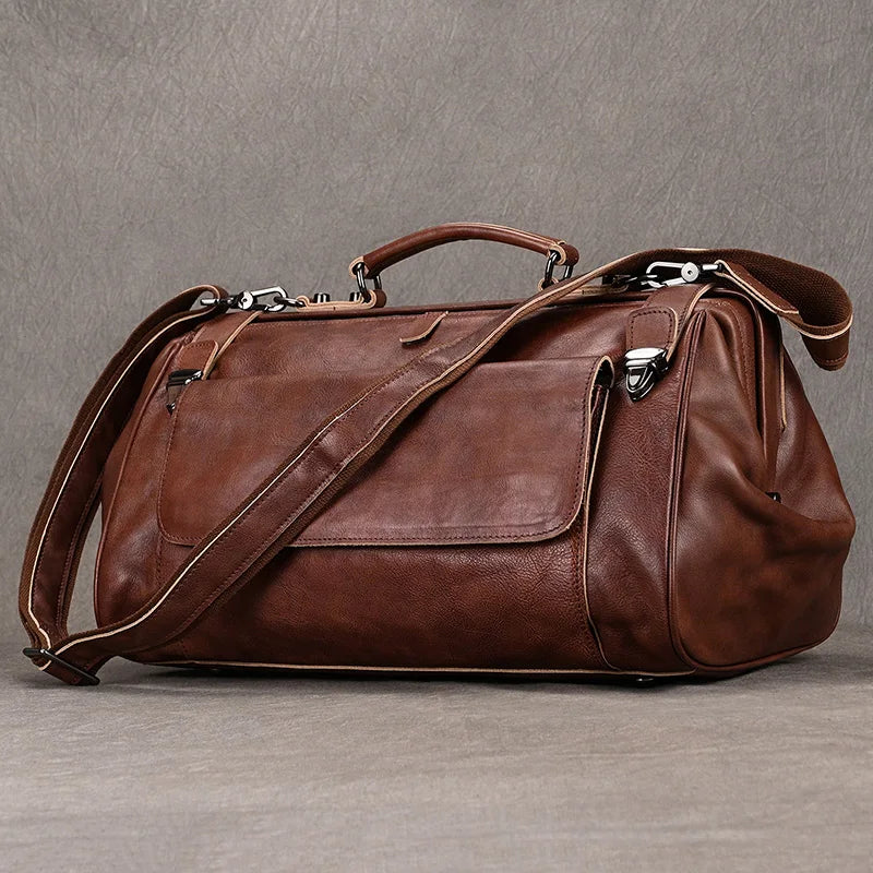 Luxury Style Genuine Leather Travel Duffel Bag