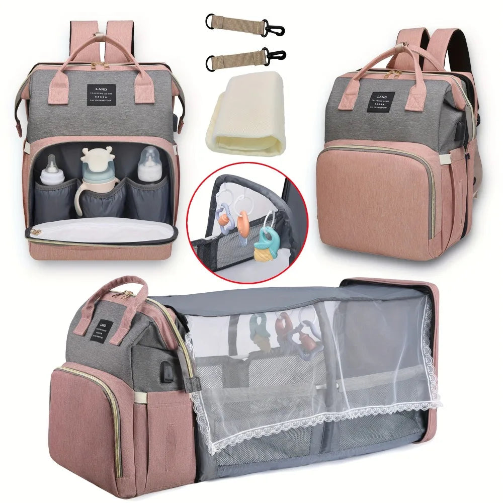 Lightweight Foldable Crib Baby Diaper Bag – Large Capacity Travel Maternity Backpack for Moms