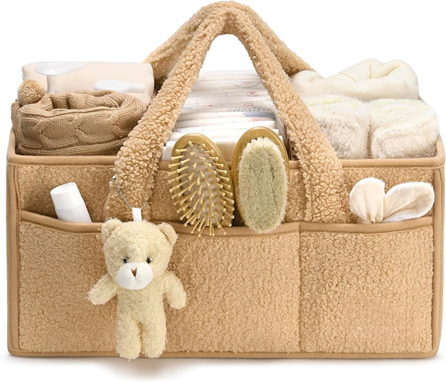 Baby Diaper Caddy Organizer – Plush Teddy Bear Diaper Storage Bag
