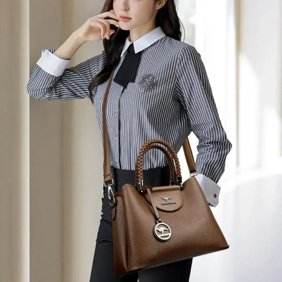 Designer-Style Handbag – Multi-Compartment PU Leather