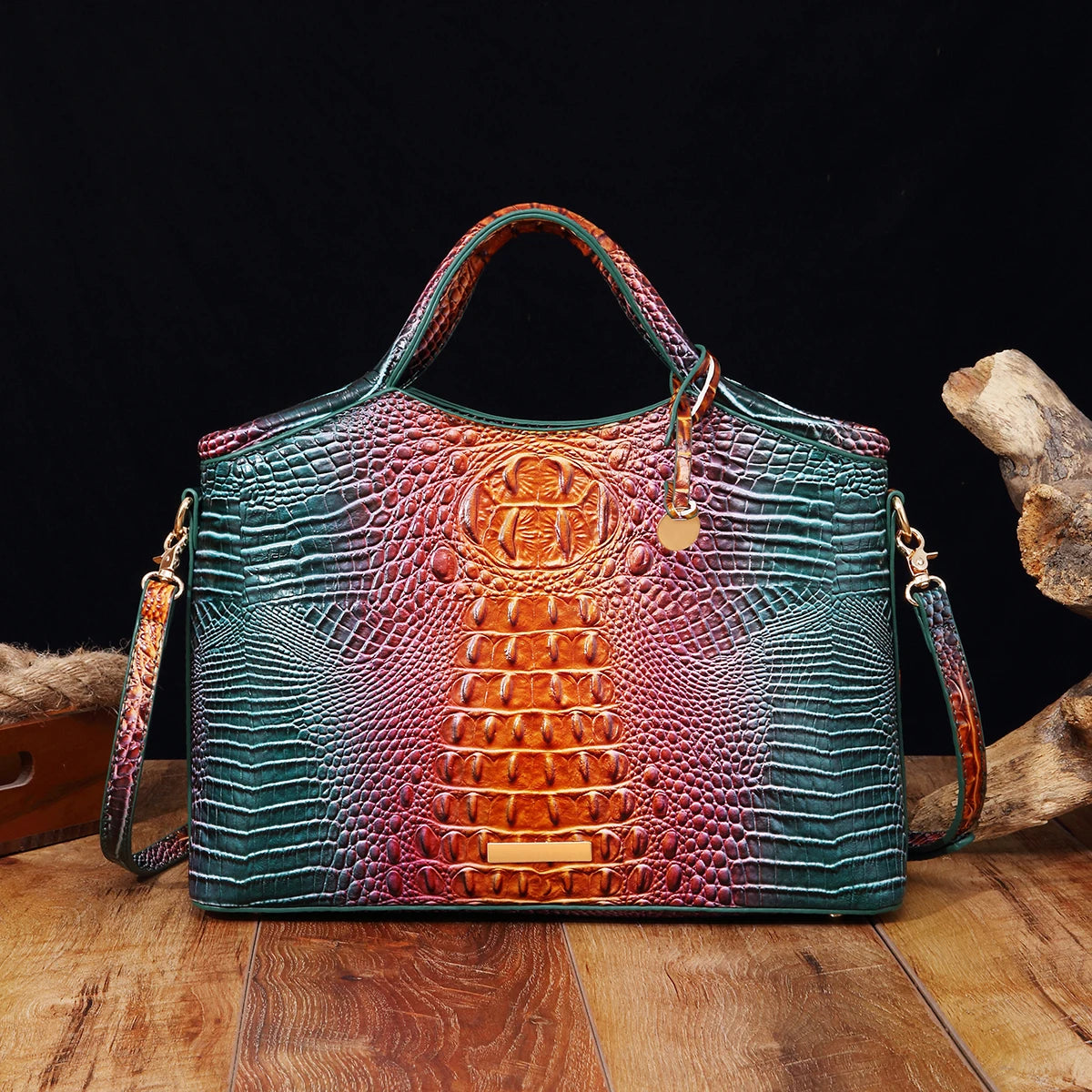 Retro Handbag – Colorful Solid PU Leather Crocodile Pattern Purse
