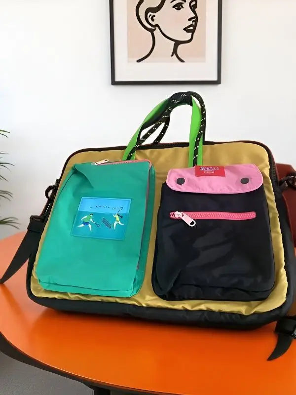 Color Block Portable Laptop Crossbody Bag for Students
