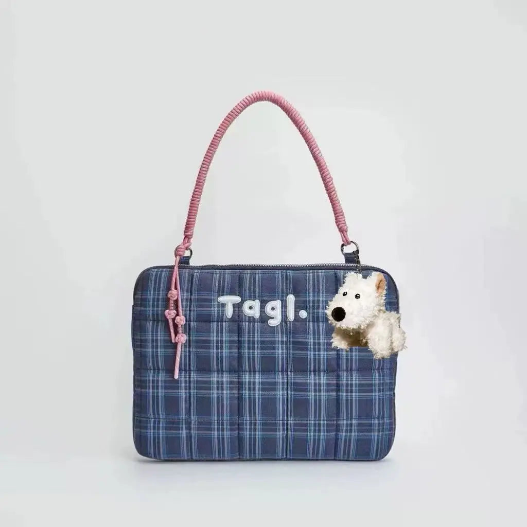 Vintage Plaid Laptop Shoulder Bag for Women – Fits MacBook