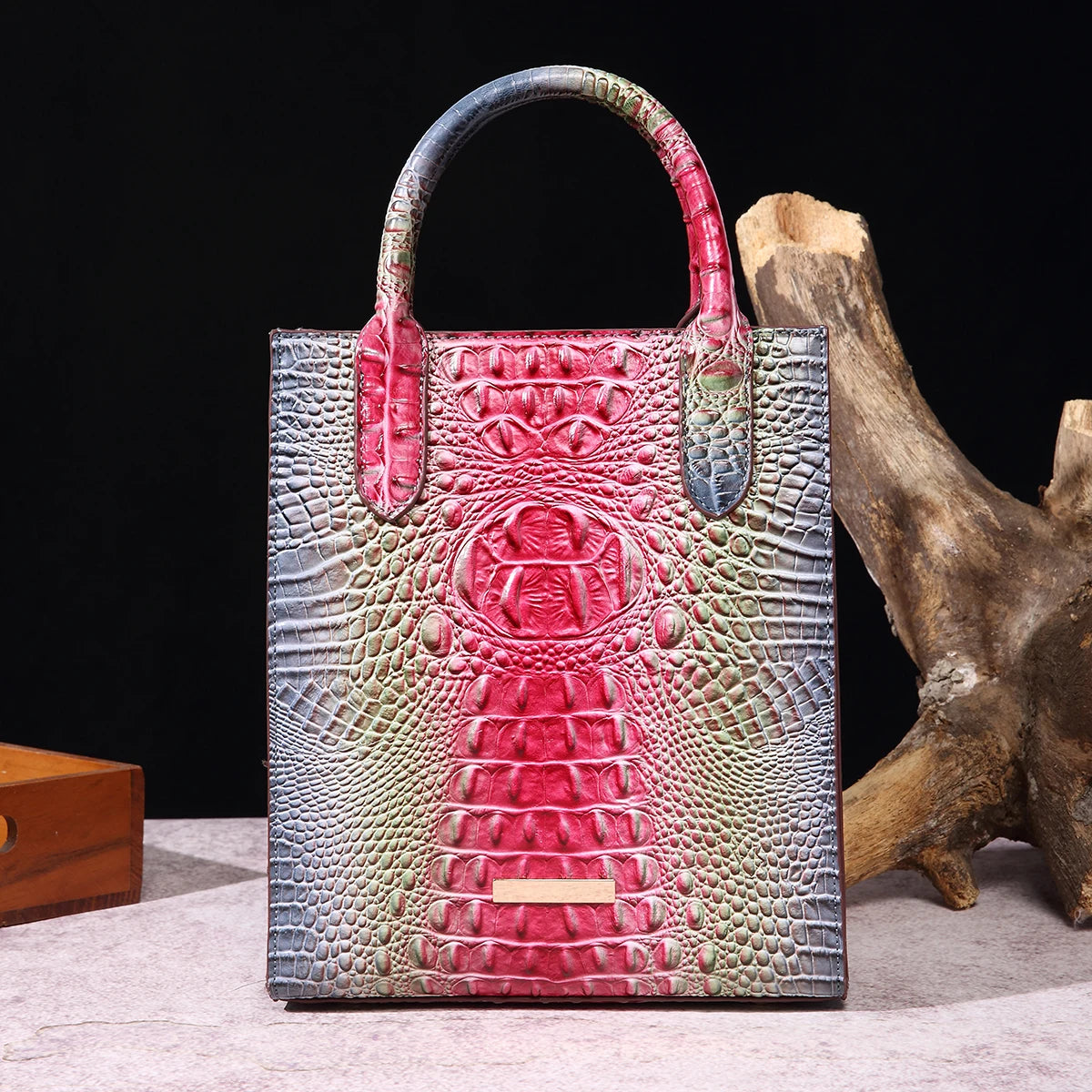 Vintage Crocodile Pattern Tote Bag – Luxury PU Leather Satchel
