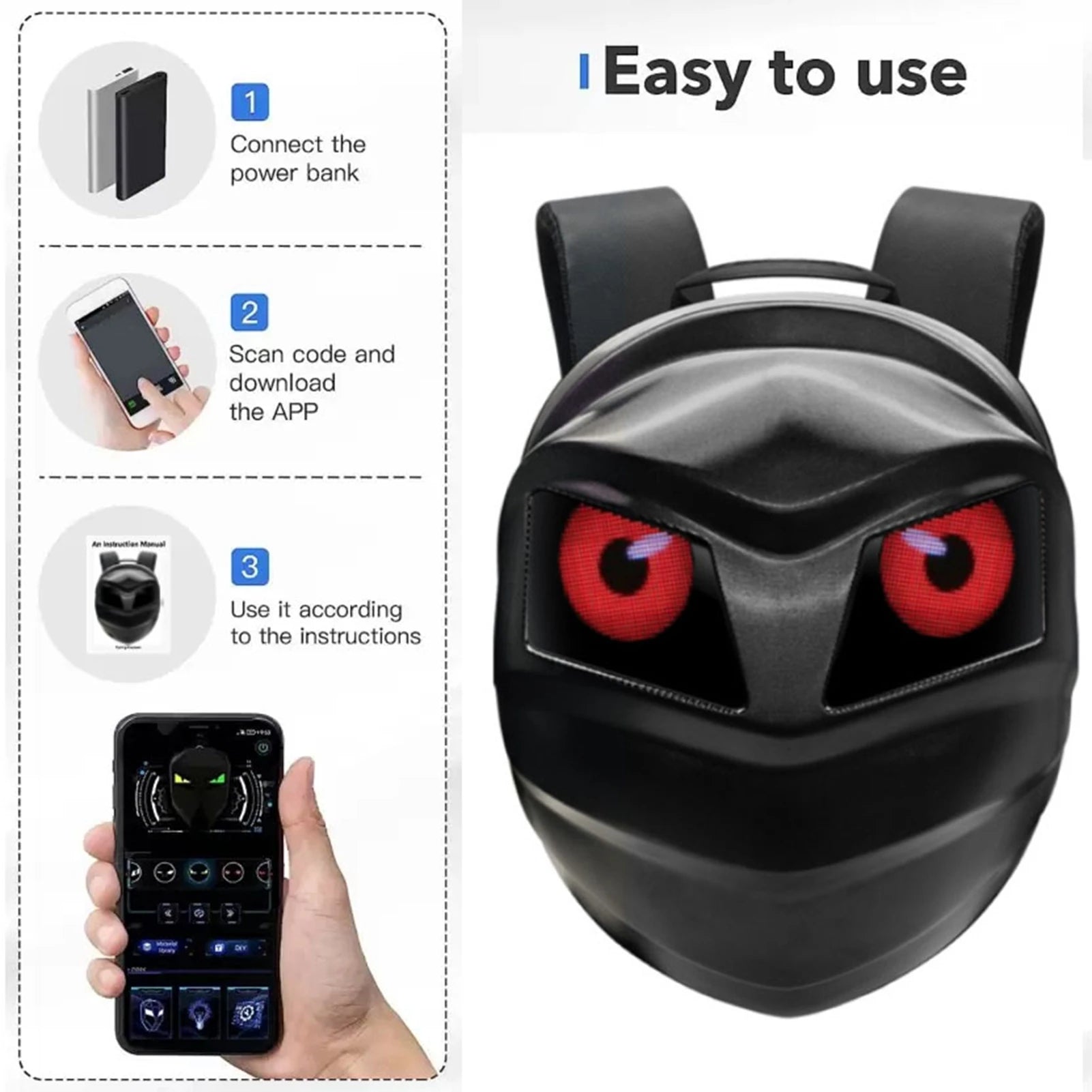 Programmable LED Backpack – Bluetooth Waterproof Digital Display Travel & Motorcycle Backpack