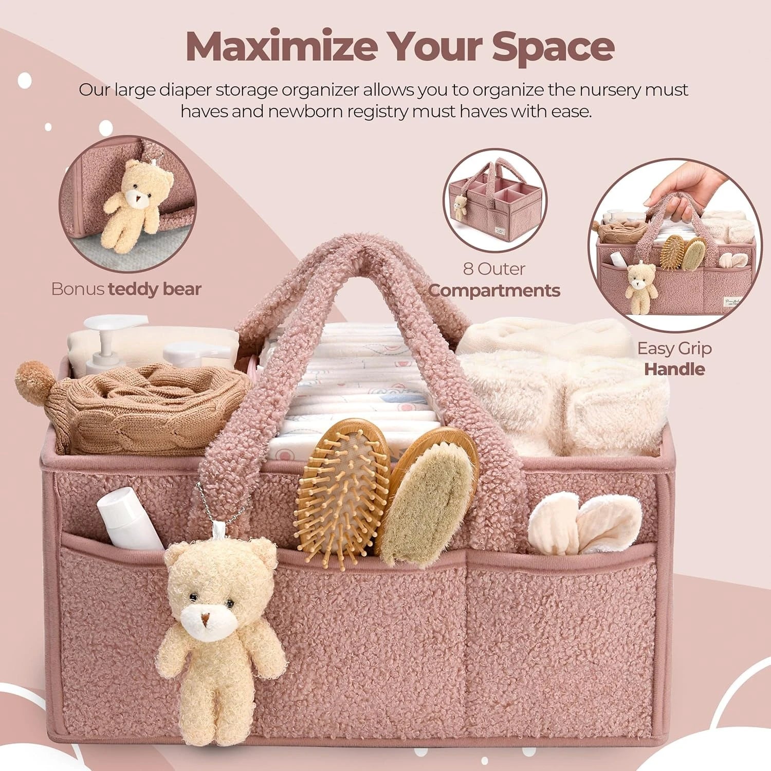 Baby Diaper Caddy Organizer – Plush Teddy Bear Diaper Storage Bag