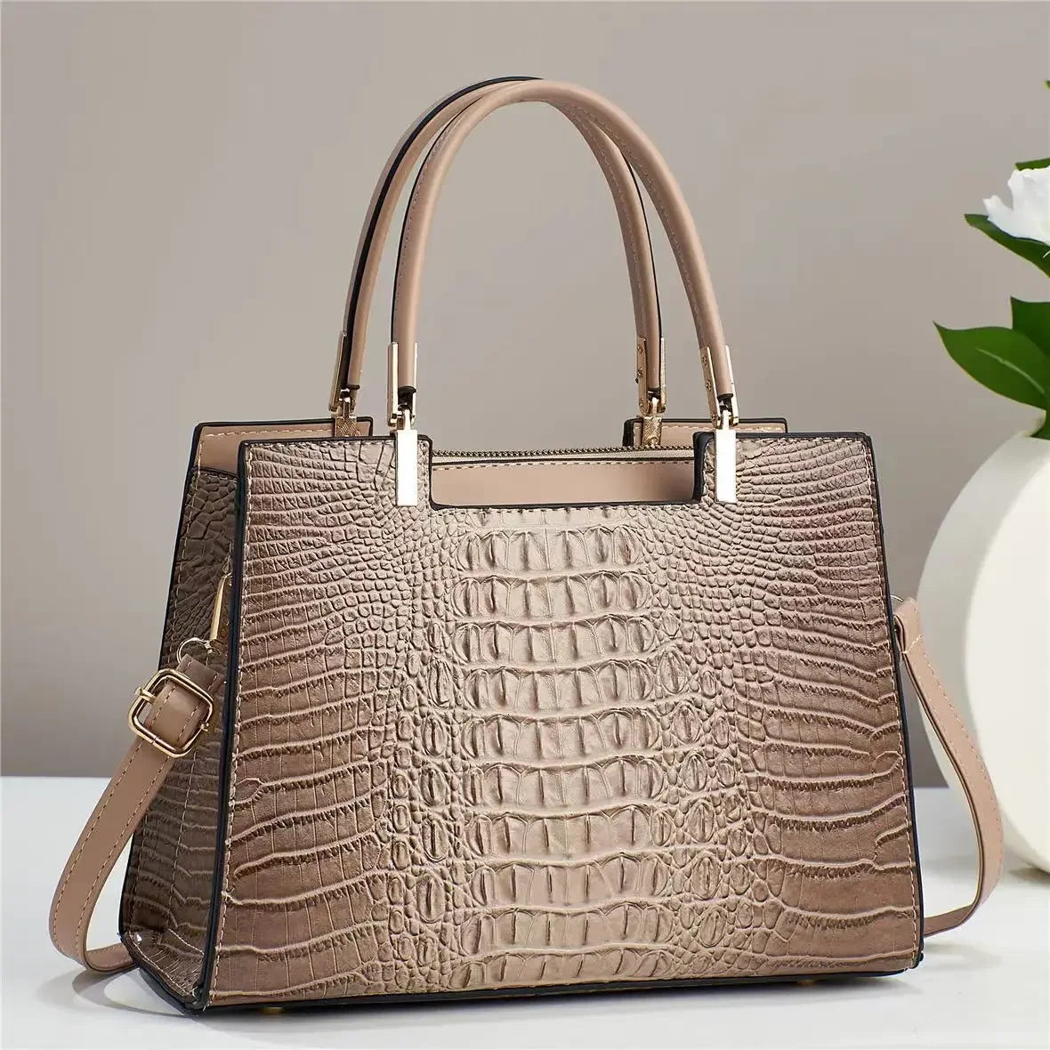 Classic Crocodile Texture PU Leather Bag – Large Capacity Tote