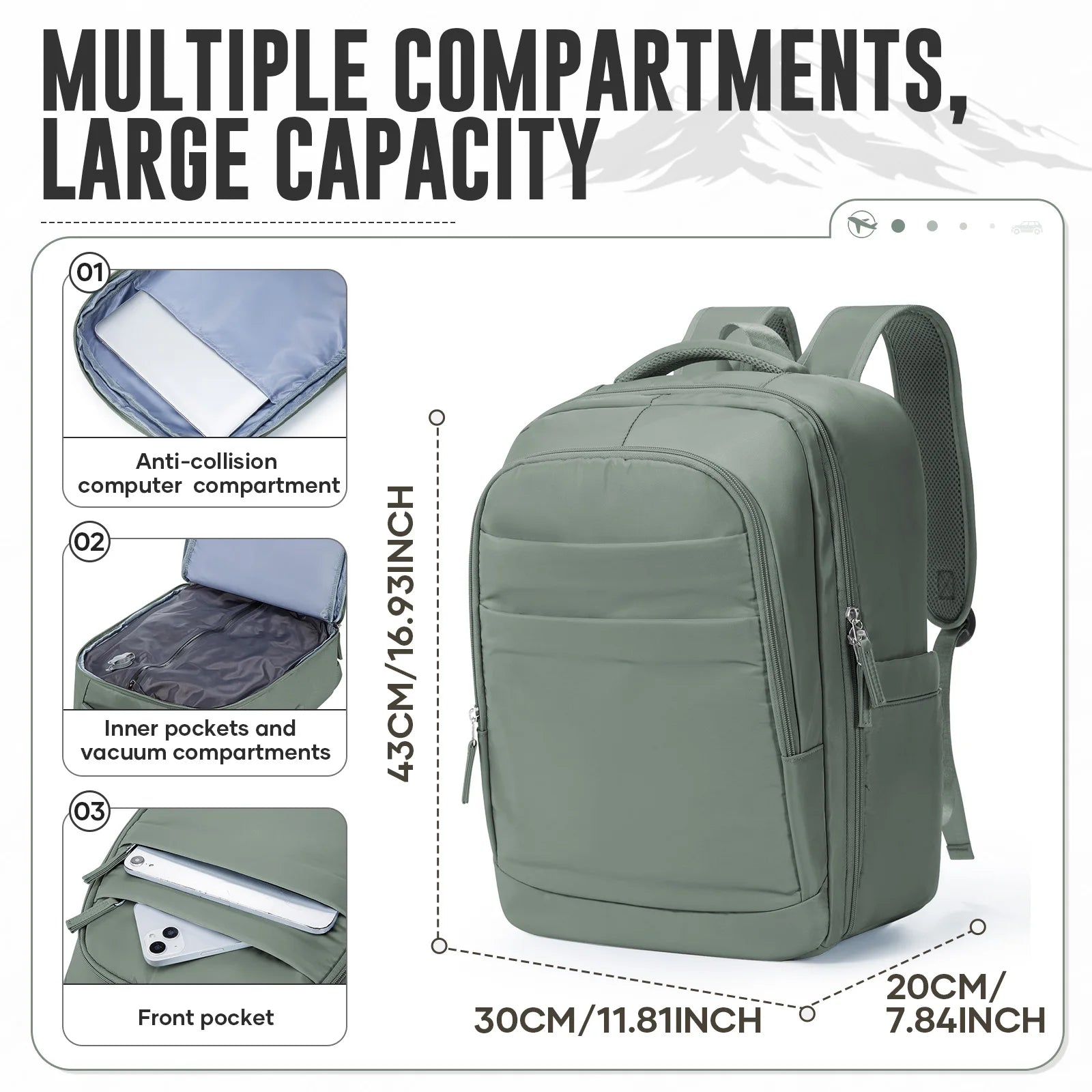 Cabin Backpack 40x30x20 – Compression Travel Bag with Pump