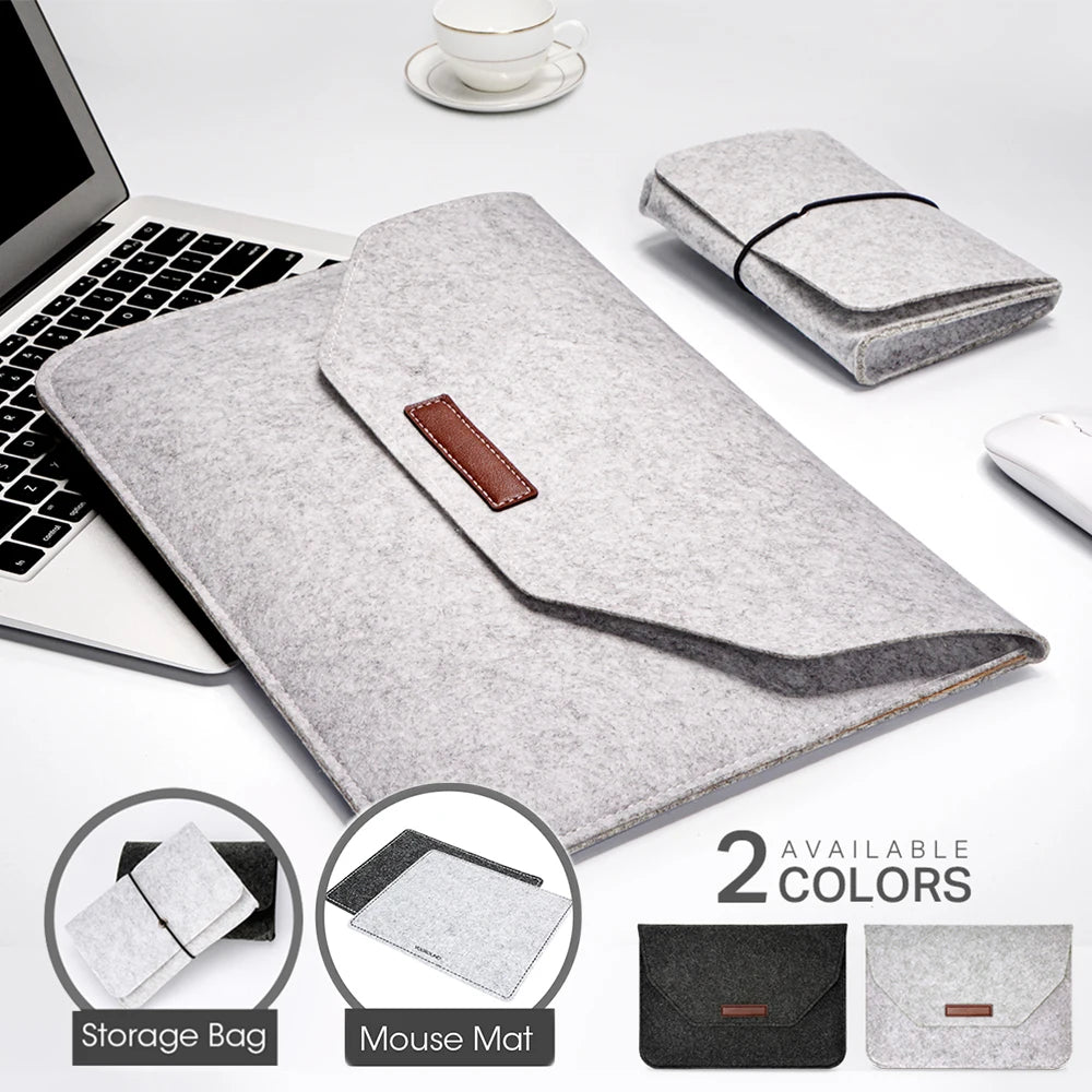 Wool Felt Laptop Sleeve Case for MacBook Air/Pro 11–15.6 Inch – Notebook Cover with Mousepad & Power Pack Gift