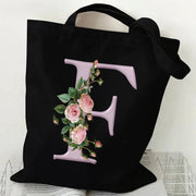 Trendy Women’s Canvas Tote – Aesthetic Alphabet Roses Shoulder Bag