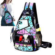 Geometric Luminous Holographic Backpack – Large Capacity Reflective Crossbody Bag