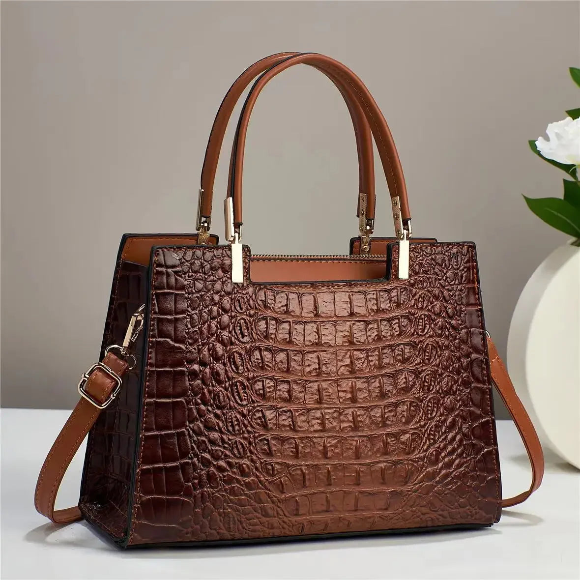 Classic Crocodile Texture PU Leather Bag – Large Capacity Tote