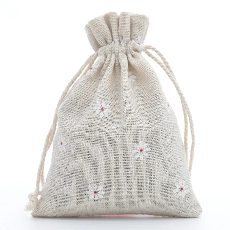 Multi-Colored Cotton Linen Drawstring Bag