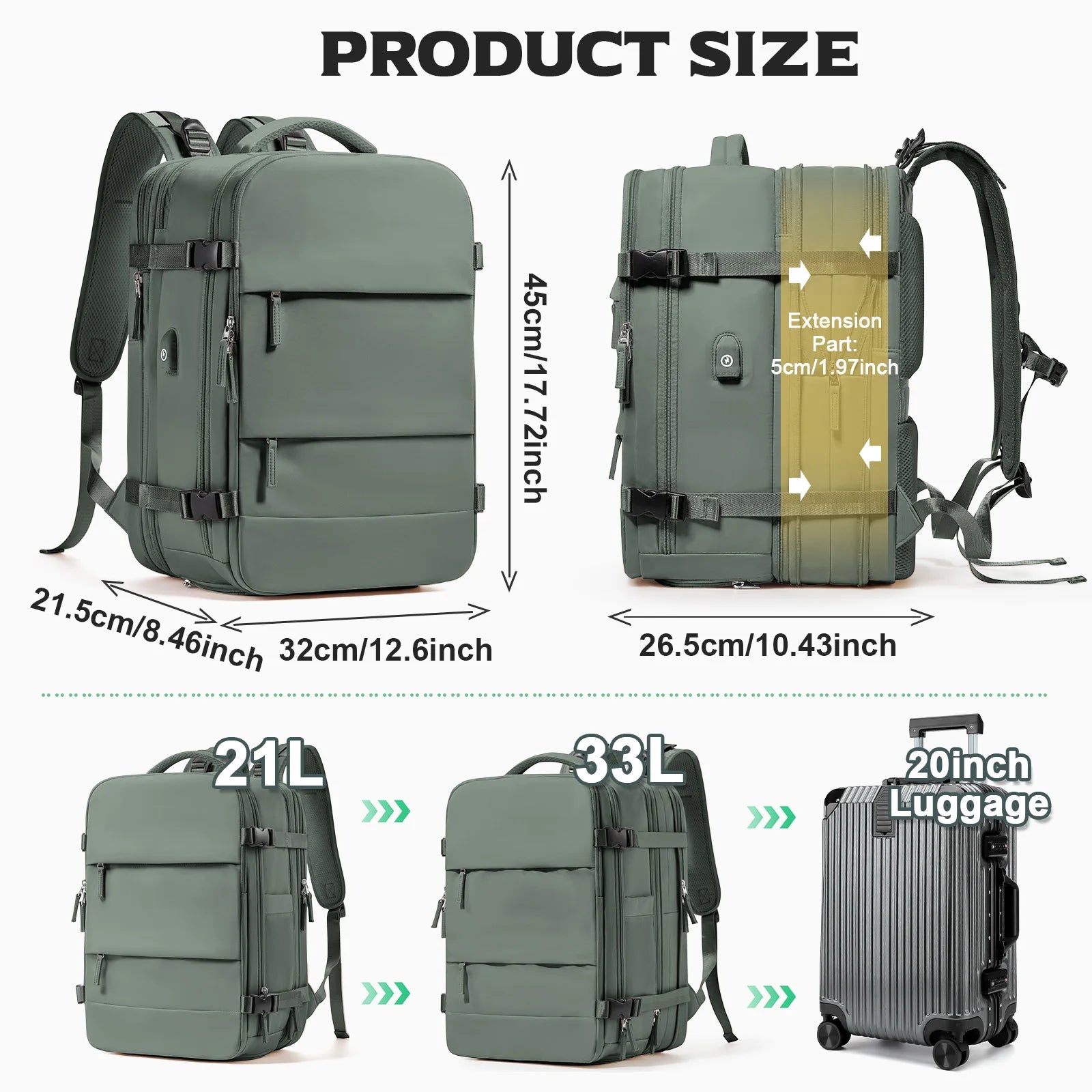 Expandable 46L Cabin Hiking Backpack – Airline Approved Travel Rucksack