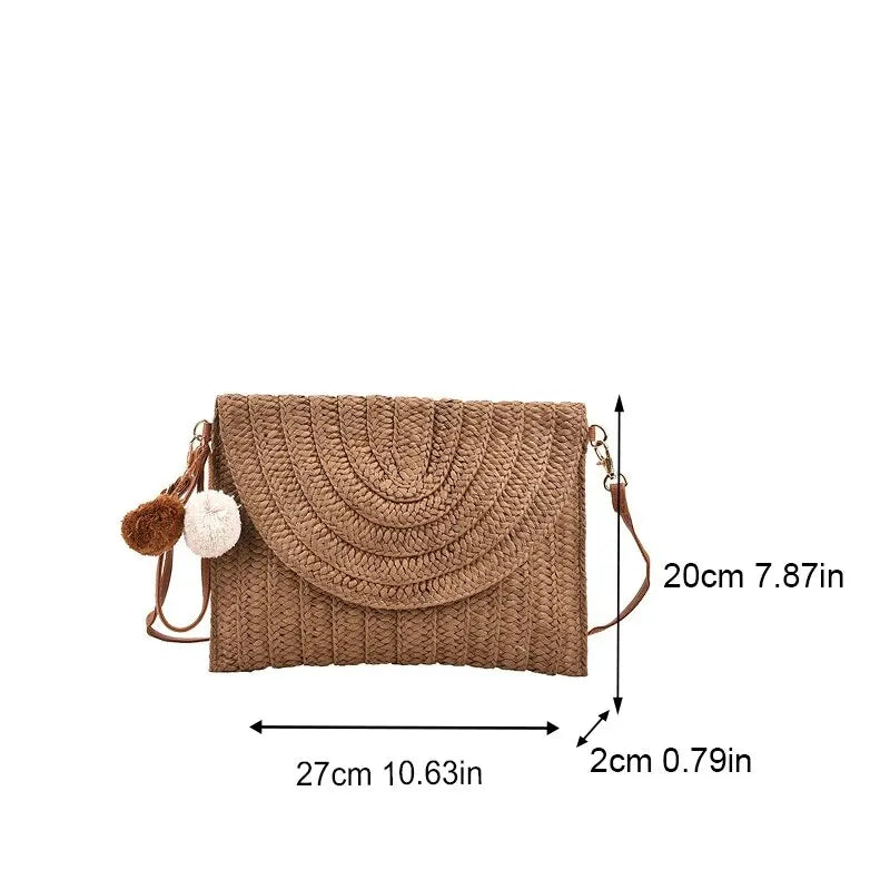 Summer Straw Envelope Clutch – Handmade Woven Crossbody Bag