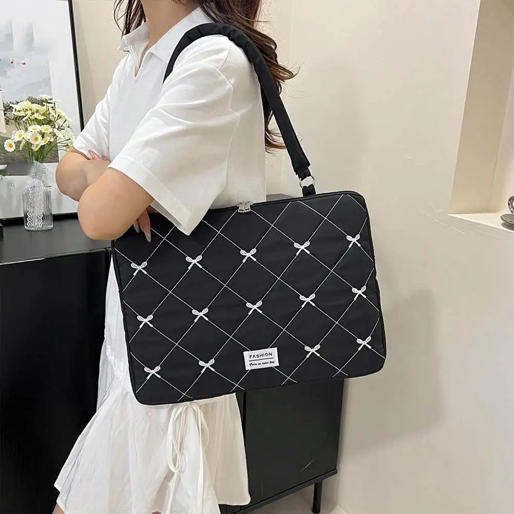 Cute Bow Embroidered Laptop Sleeve Bag – 13 to 16 Inch Fashion Shoulder Handbag