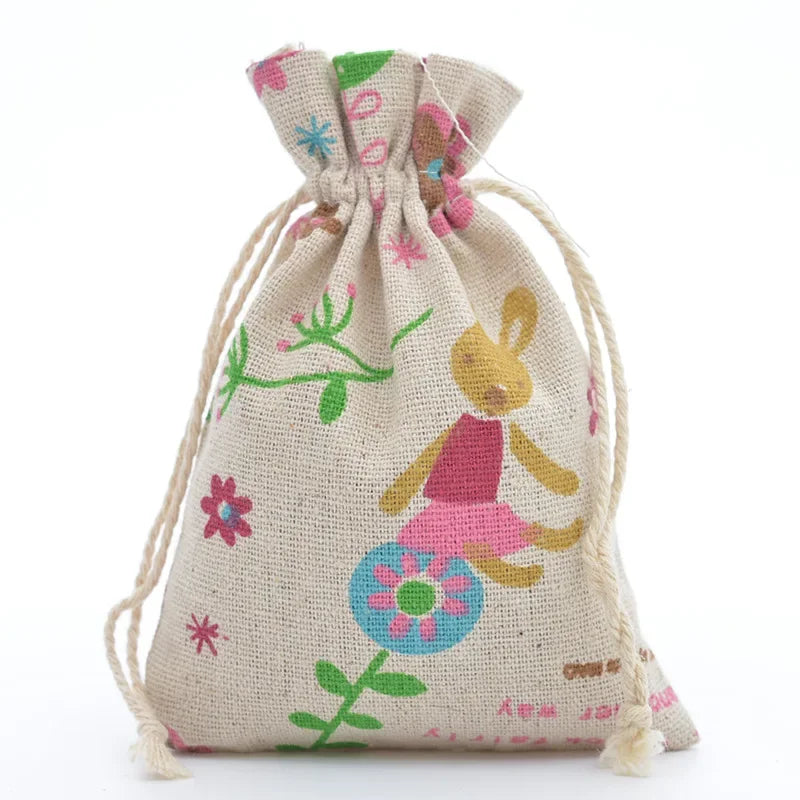 Multi-Colored Cotton Linen Drawstring Bag