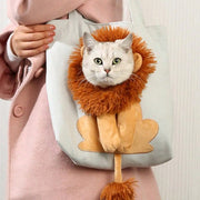 Lion-Shaped Pet Canvas Shoulder Bag – Cute Cat Carrier Tote for Outdoor Travel