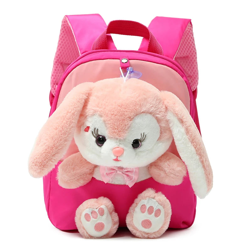 Plush 3D Rabbit School Backpack for Kids - Kindergarten Cartoon Bag