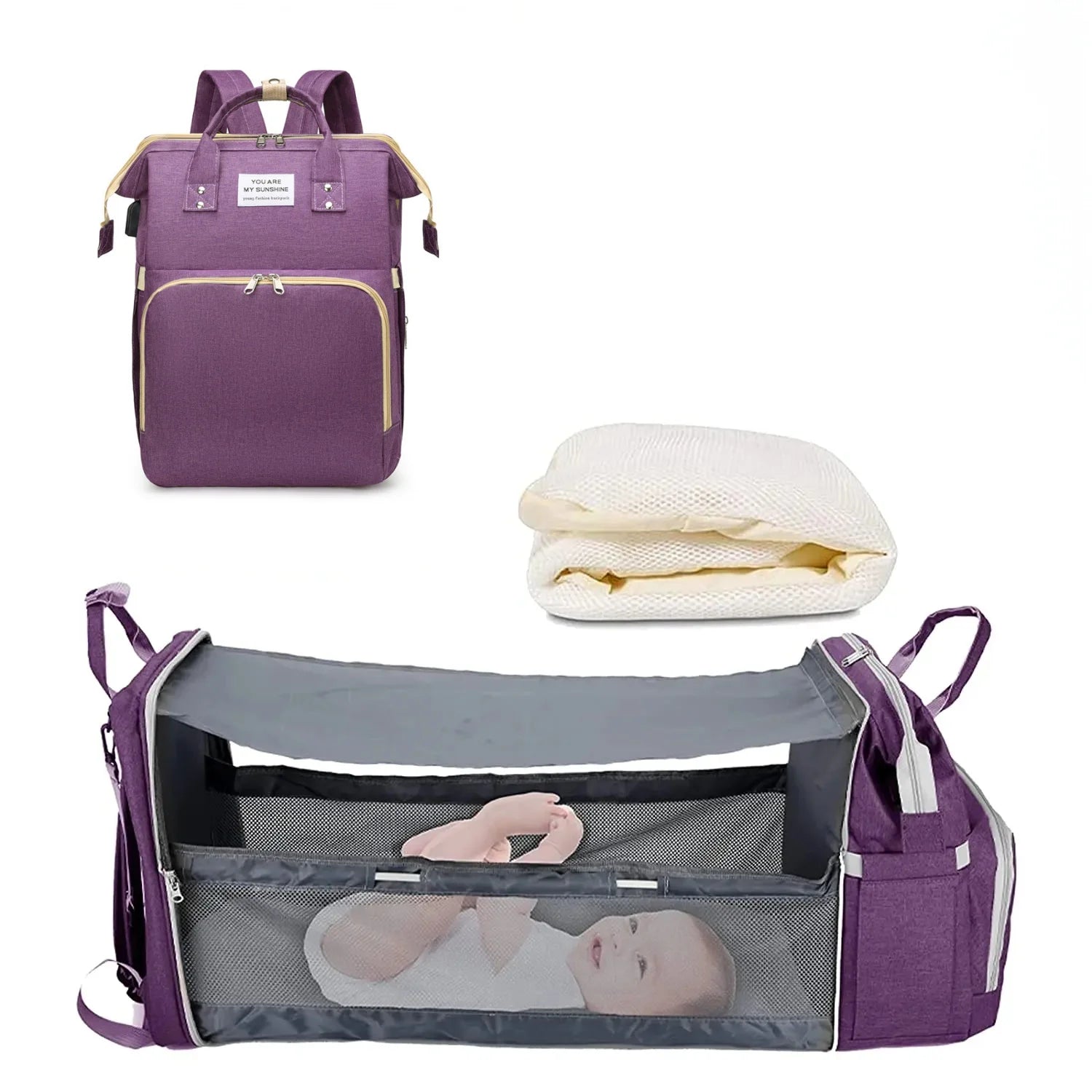 3-in-1 Diaper Bag Backpack – Foldable Baby Bed, Waterproof Travel Nappy Bag