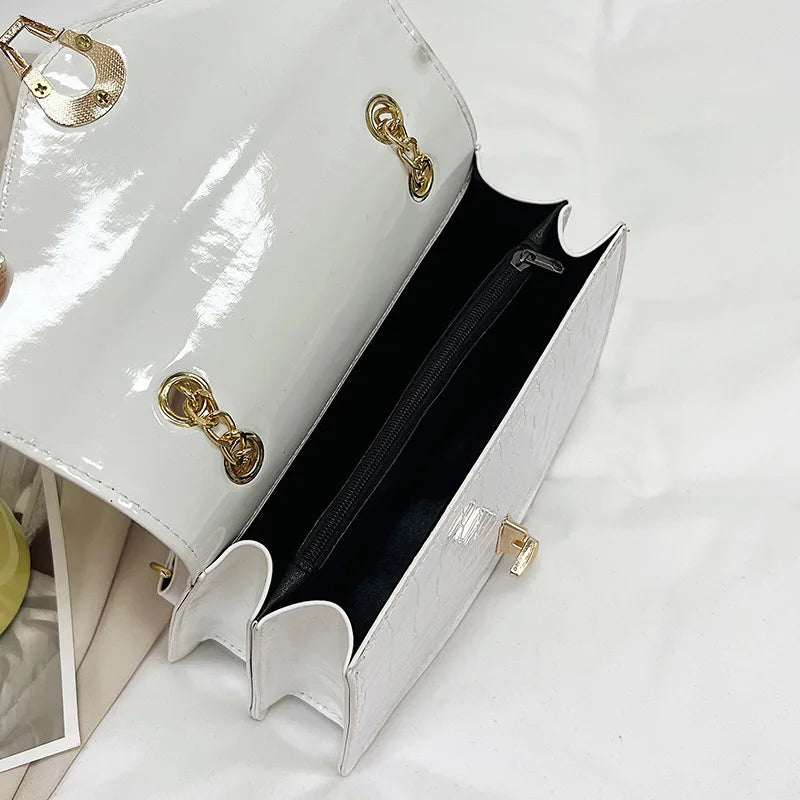 Crocodile Pattern Shoulder Bag – PU Leather Square Crossbody Purse