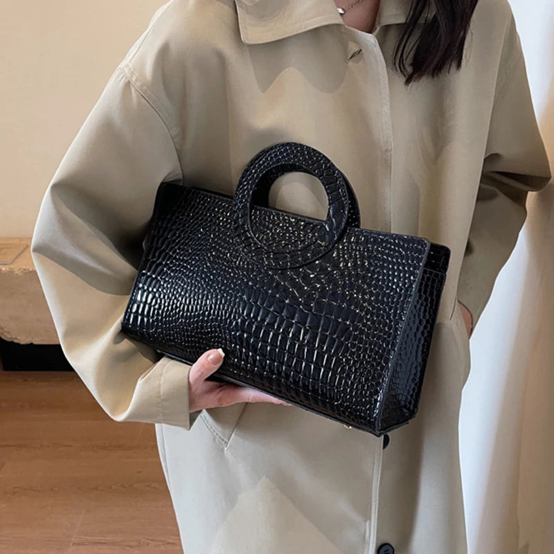 Luxury Crocodile Pattern Handbag – PU Leather Shoulder
