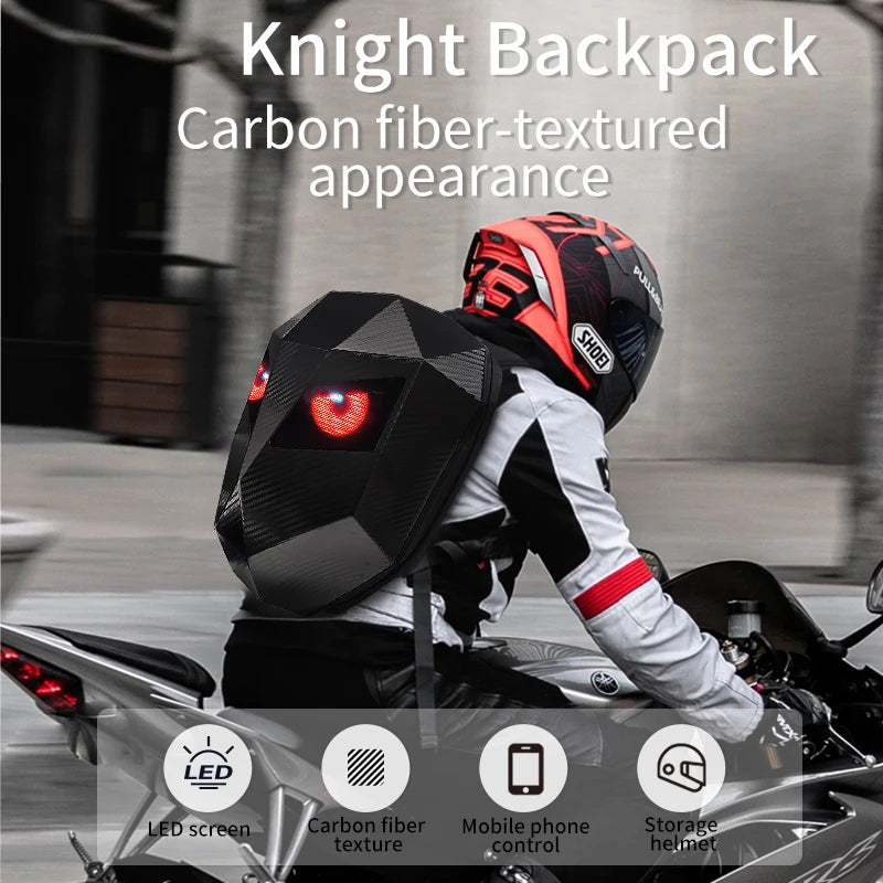 Bluetooth LED Motorcycle Backpack – Hard Shell Helmet Bag with Luminous Eyes