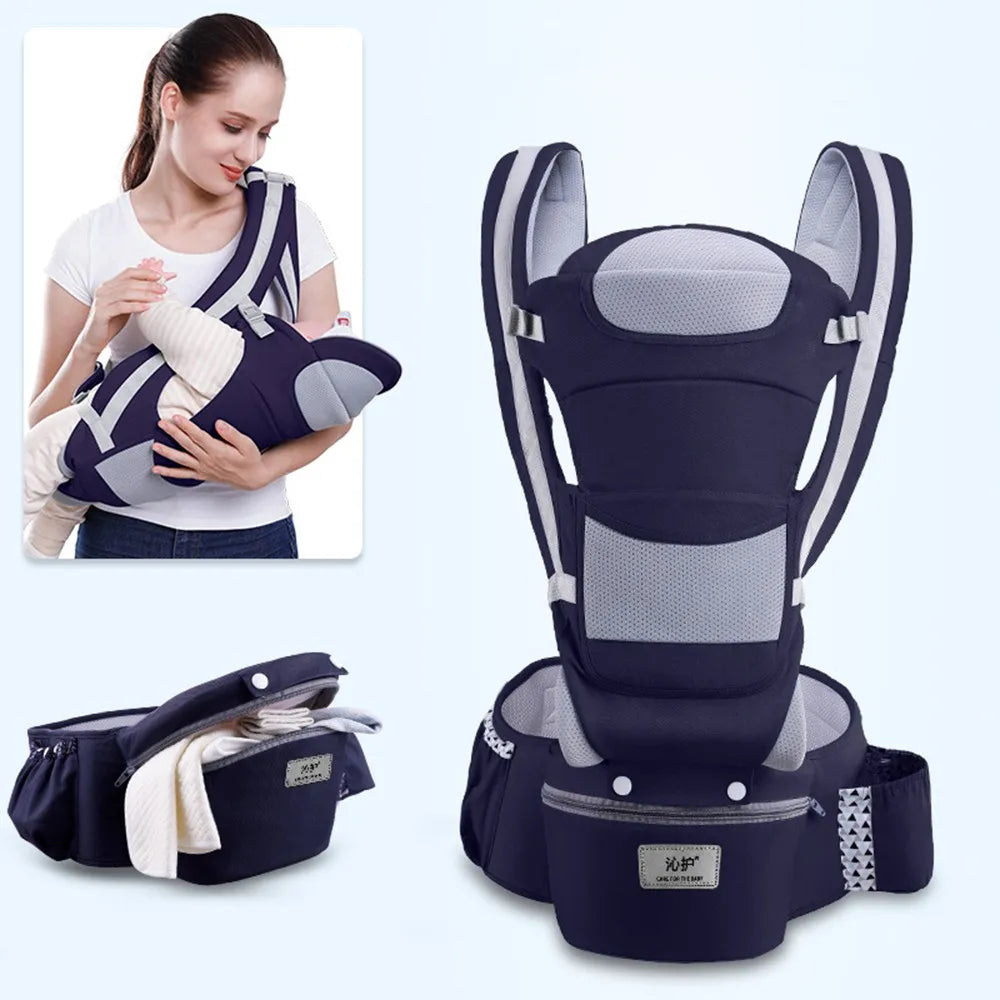 Infant Baby Backpack Carrier- Front & Back Carry Hip Seat
