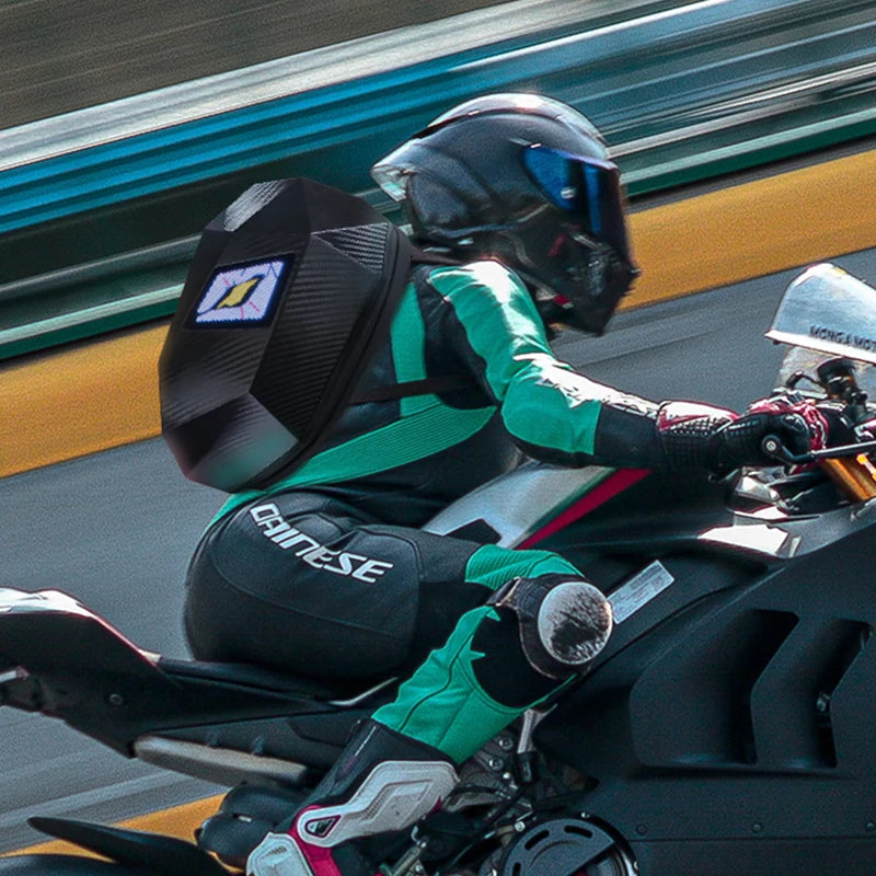 Bluetooth LED Motorcycle Backpack – Hard Shell Helmet Bag with Luminous Eyes