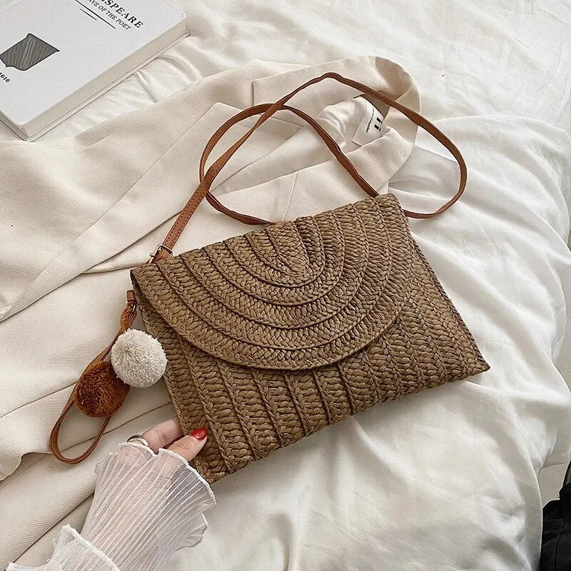 Summer Straw Envelope Clutch – Handmade Woven Crossbody Bag
