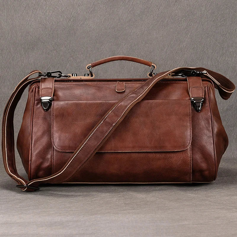 Luxury Style Genuine Leather Travel Duffel Bag